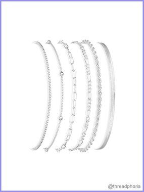 6-Piece Adjustable Bracelet Set for Women - 14K Silver Filled Stackable